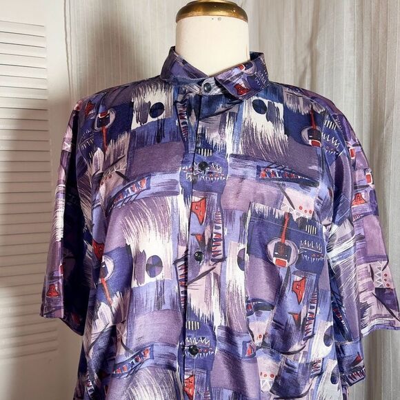 T. Corner | Men’s | Polo Shirt | M | Vintage Men's Thai Silk button Down Casual - Picture 2 of 5